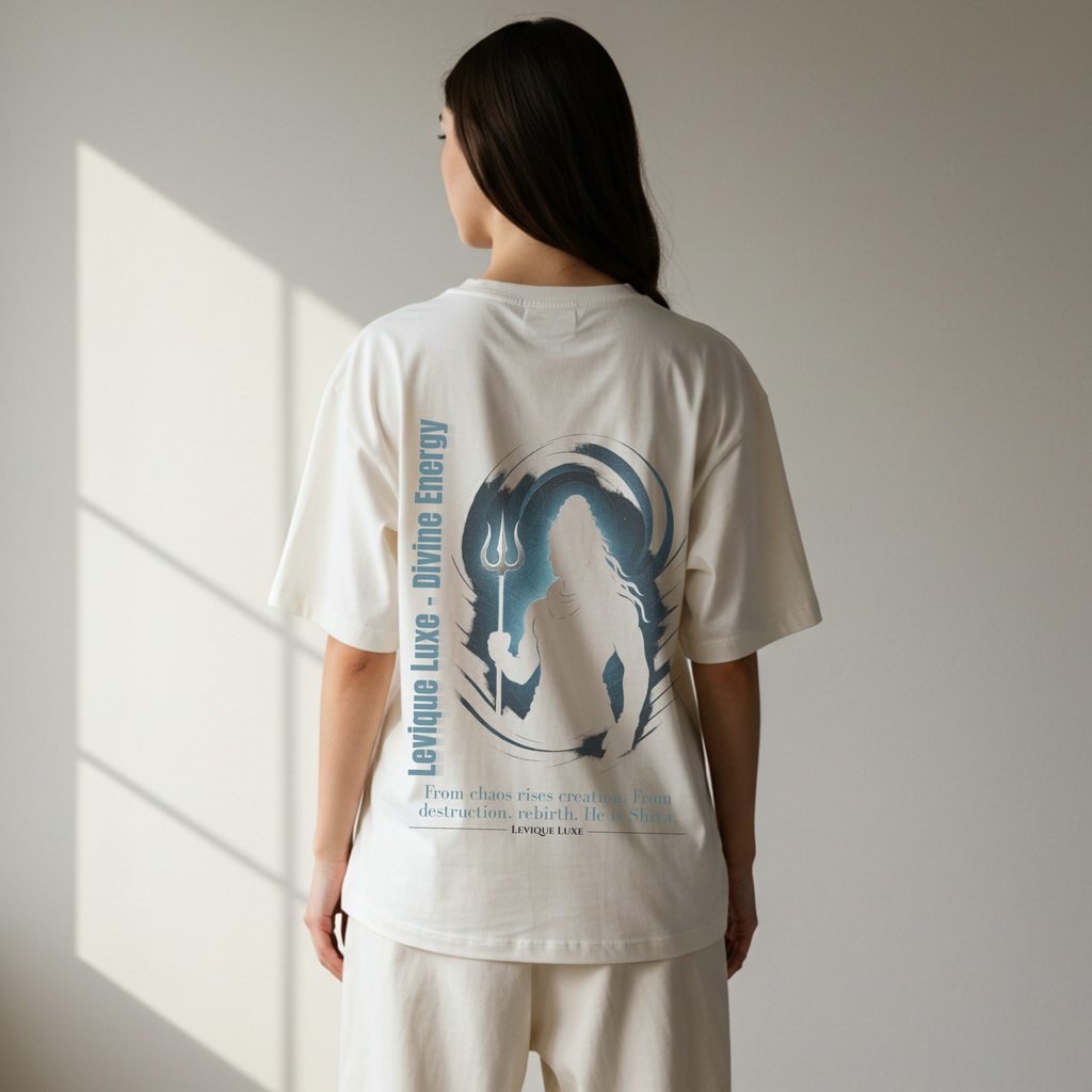 Shiva "Divine Energy" Oversized Graphic White Tee – Levique Luxe Essential