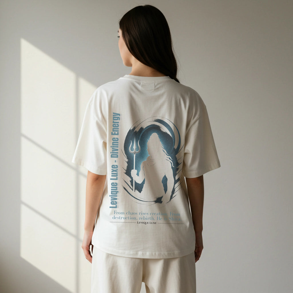 Shiva Divine Energy White Oversized Tee | Levique Luxe | Sanatan Streetwear Levique Luxe