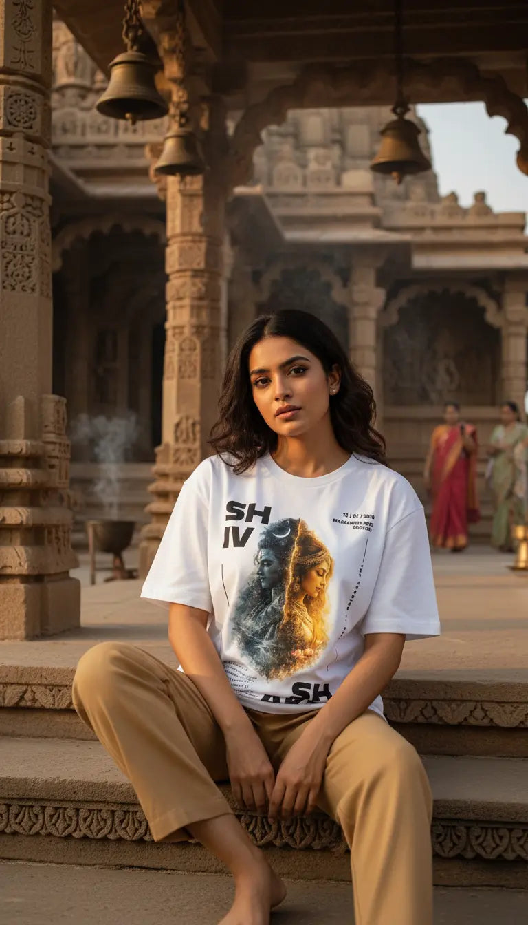 Shiv Shakti Oversized Tee | Ardhanarishvara | Levique Luxe Sanatan Streetwear Levique Luxe